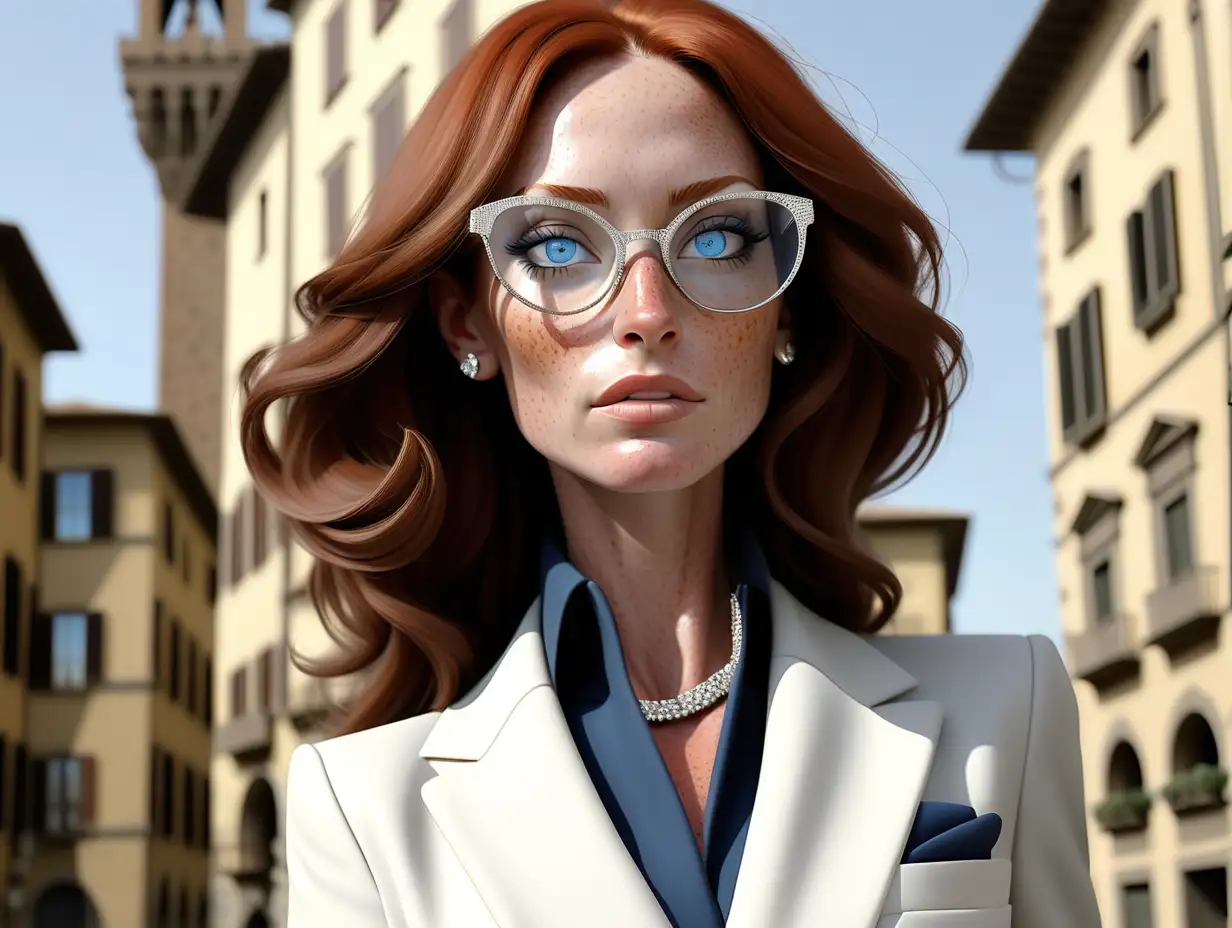Sophisticated Elegance Laura Jolie in Stylish Business Attire and Gucci Glasses in Firenze