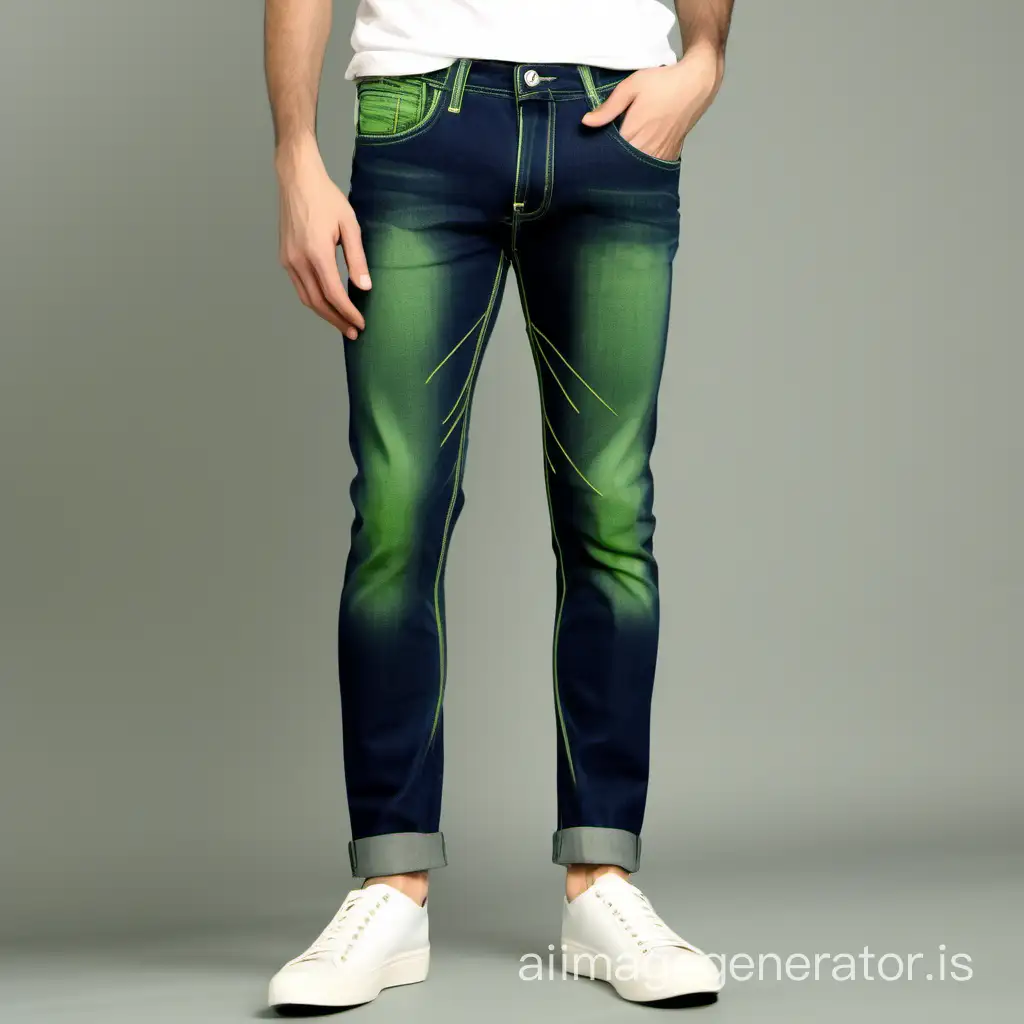 Trendy & Stylish Heavy Indigo Green Washed-out bottom denim having contrast stitching.


