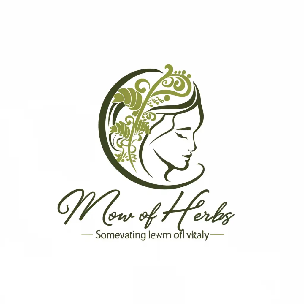 a logo design,with the text 'Mom of Herbs', main symbol:woman and koru fern,complex,clear background