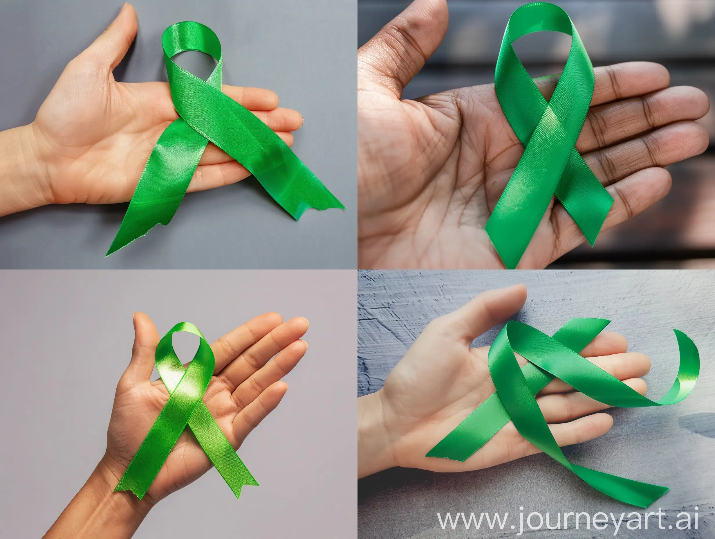 World Mental Health Day : hand holding green ribbon