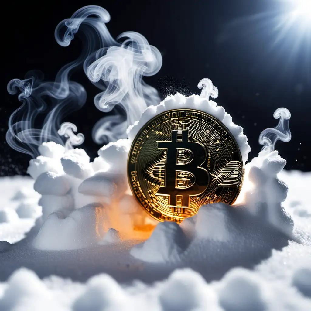 Cryptocurrency Emerges from Snow Amidst Wisps of Smoke