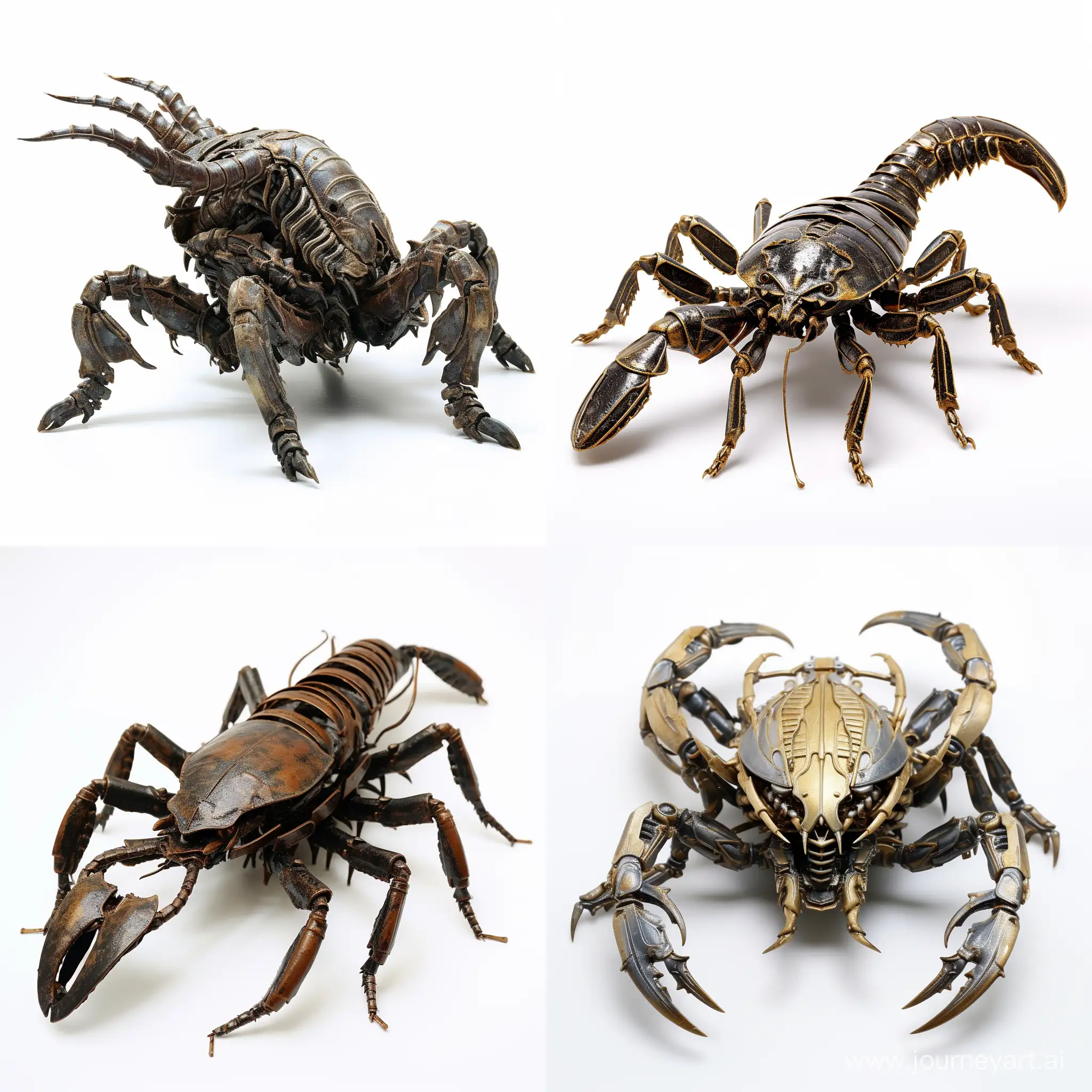 Realistic image, scorpion, made of metal, white background