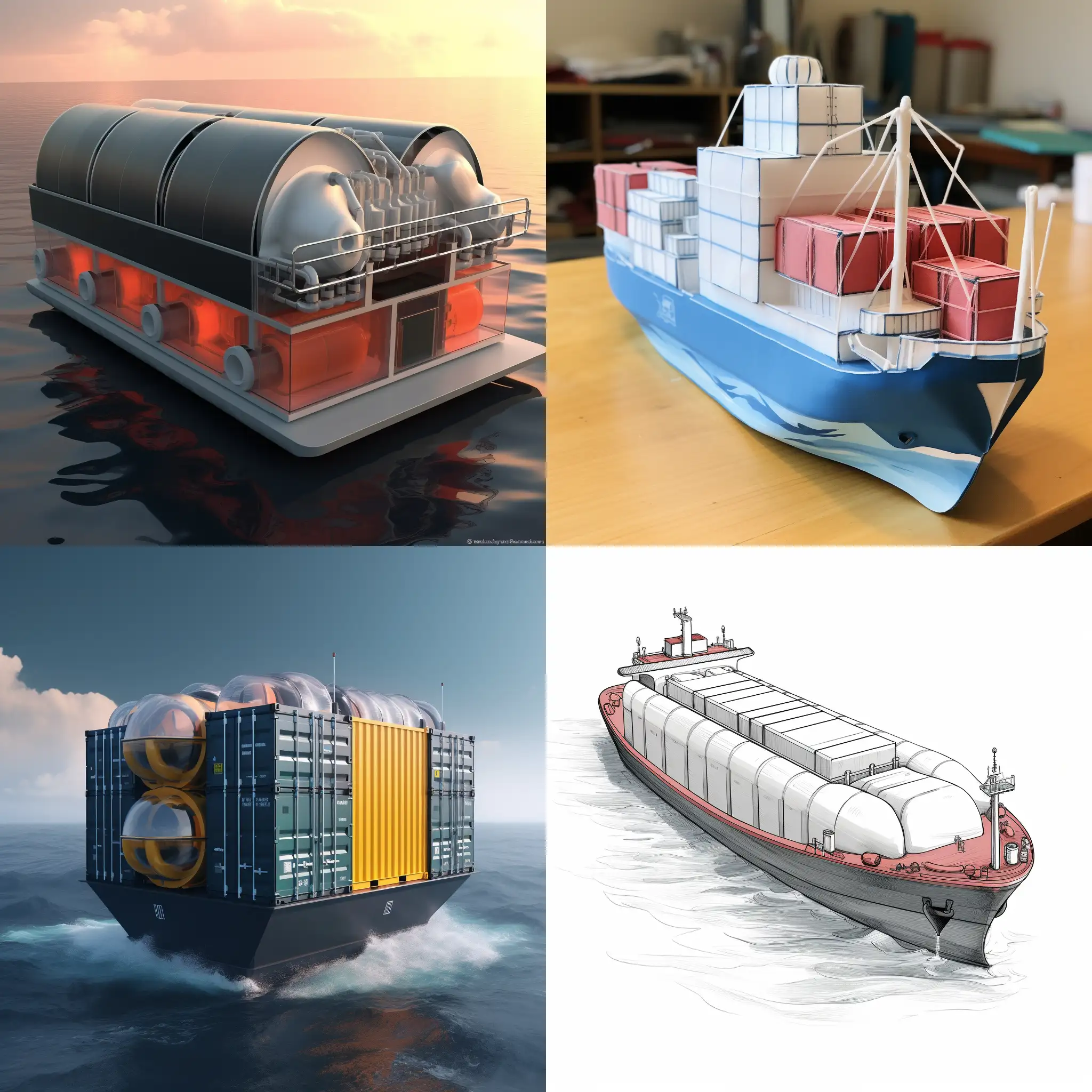 Draw a foldable rubber container made for transporting Co2 in liquid form on a cargoship