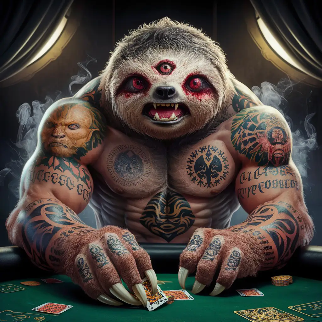 Muscular-ThreeEyed-Sloth-Playing-Intense-Poker-Game