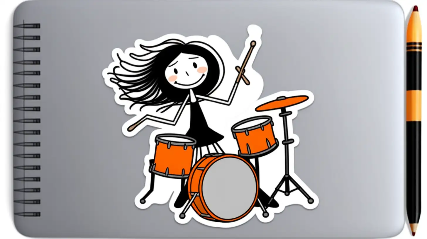 Dynamic Stick Woman Drummer Sticker for Music Enthusiasts