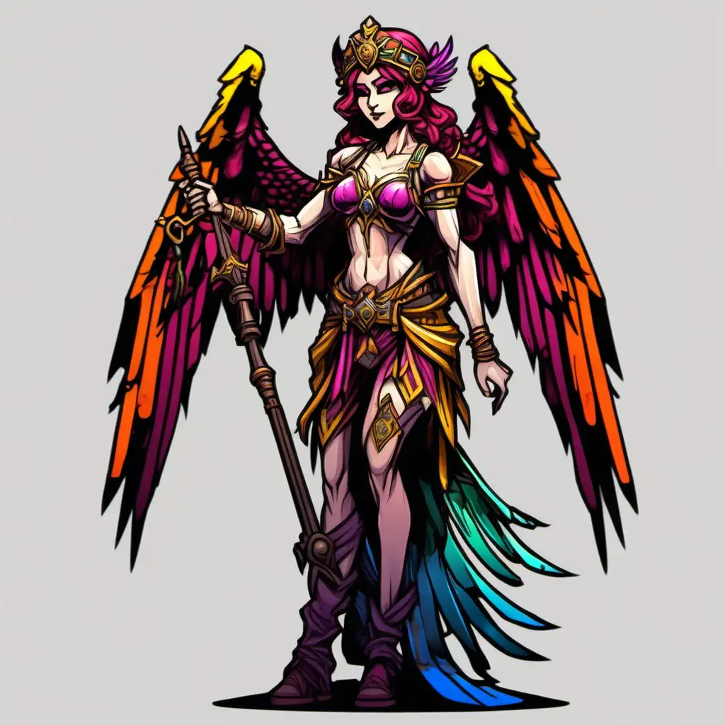 Colorful Goddess of Carpenters with Wings in 2D Darkest Dungeon Style