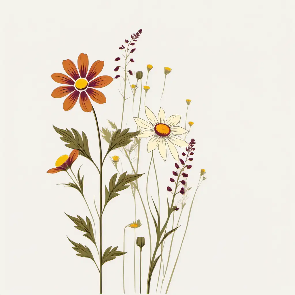 Retro Style Wildflower Arrangement on White Background