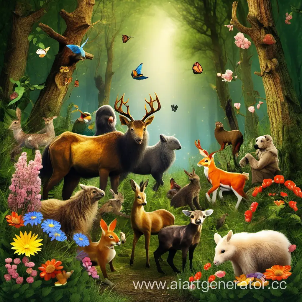 BULGARIAN FOREST WITH FLOWERS AND ANIMALS