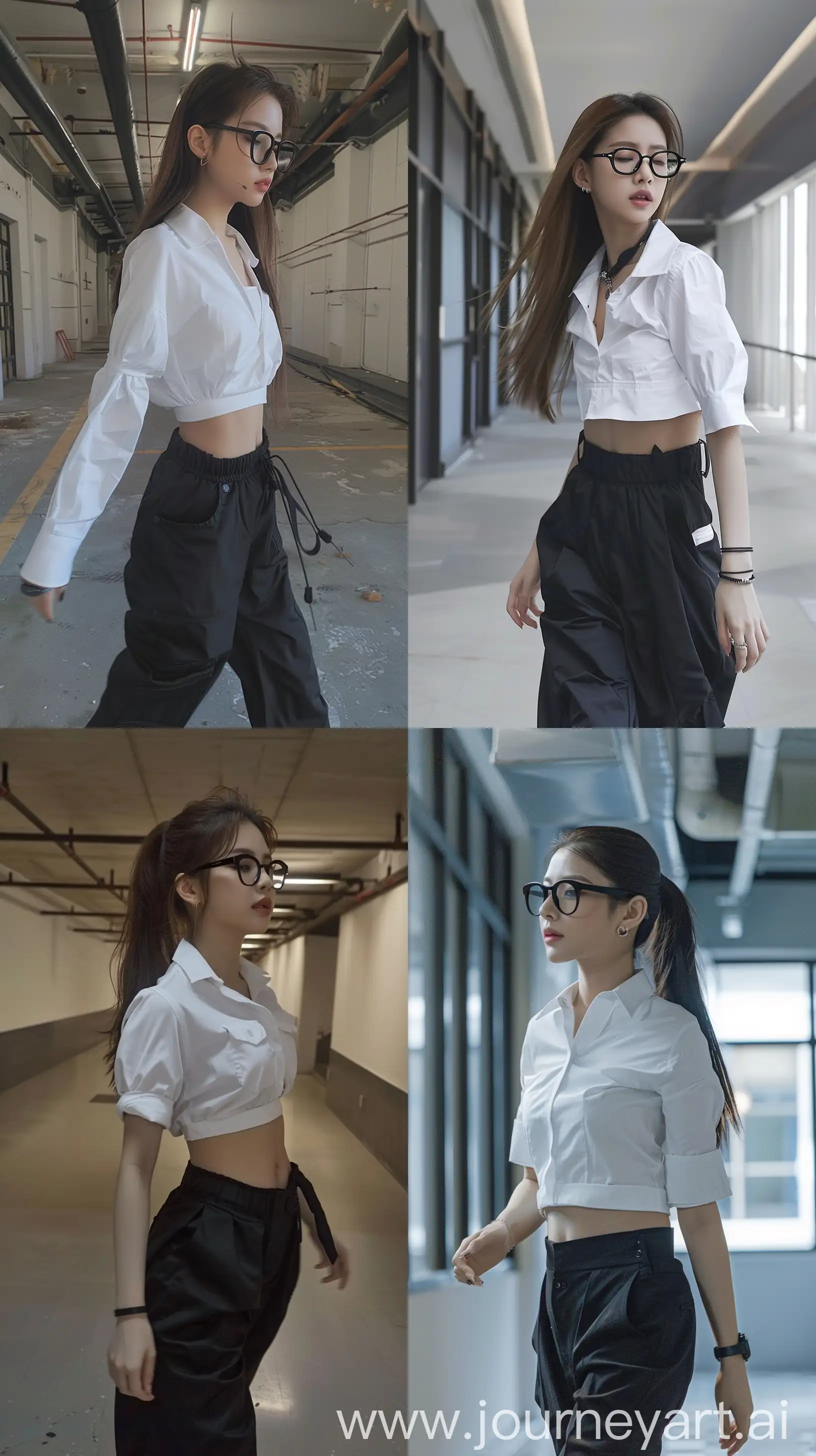 Stylish-Selfie-of-Blackpinks-Jennie-in-White-Crop-Shirt-and-Black-Baggy-Pants-Walking-Through-Empty-Apartment-Hall