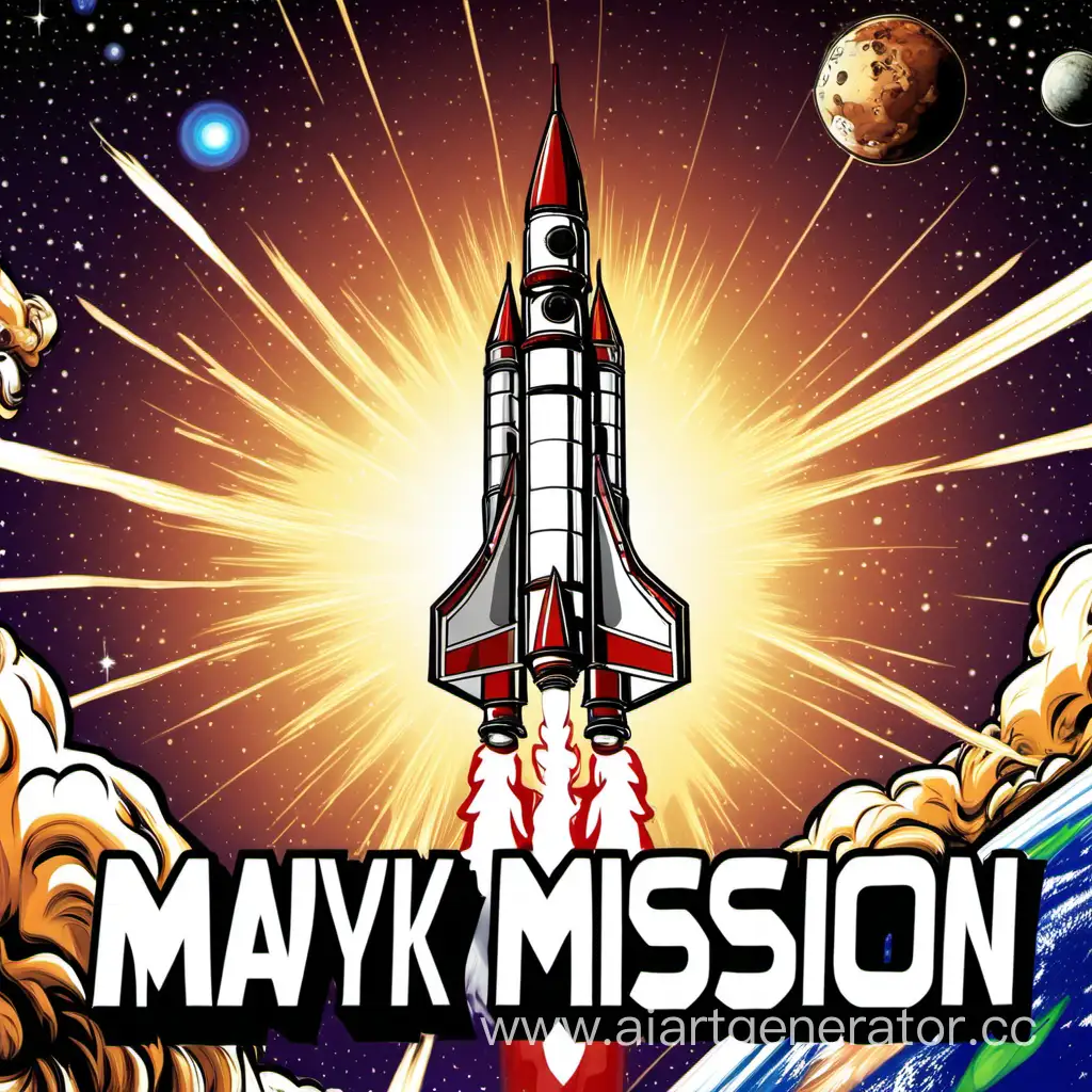Image description: A meme with a rocket ship blasting off into space, with the Mavryk logo on the side. The text reads: "Join the Mavryk Mission! 