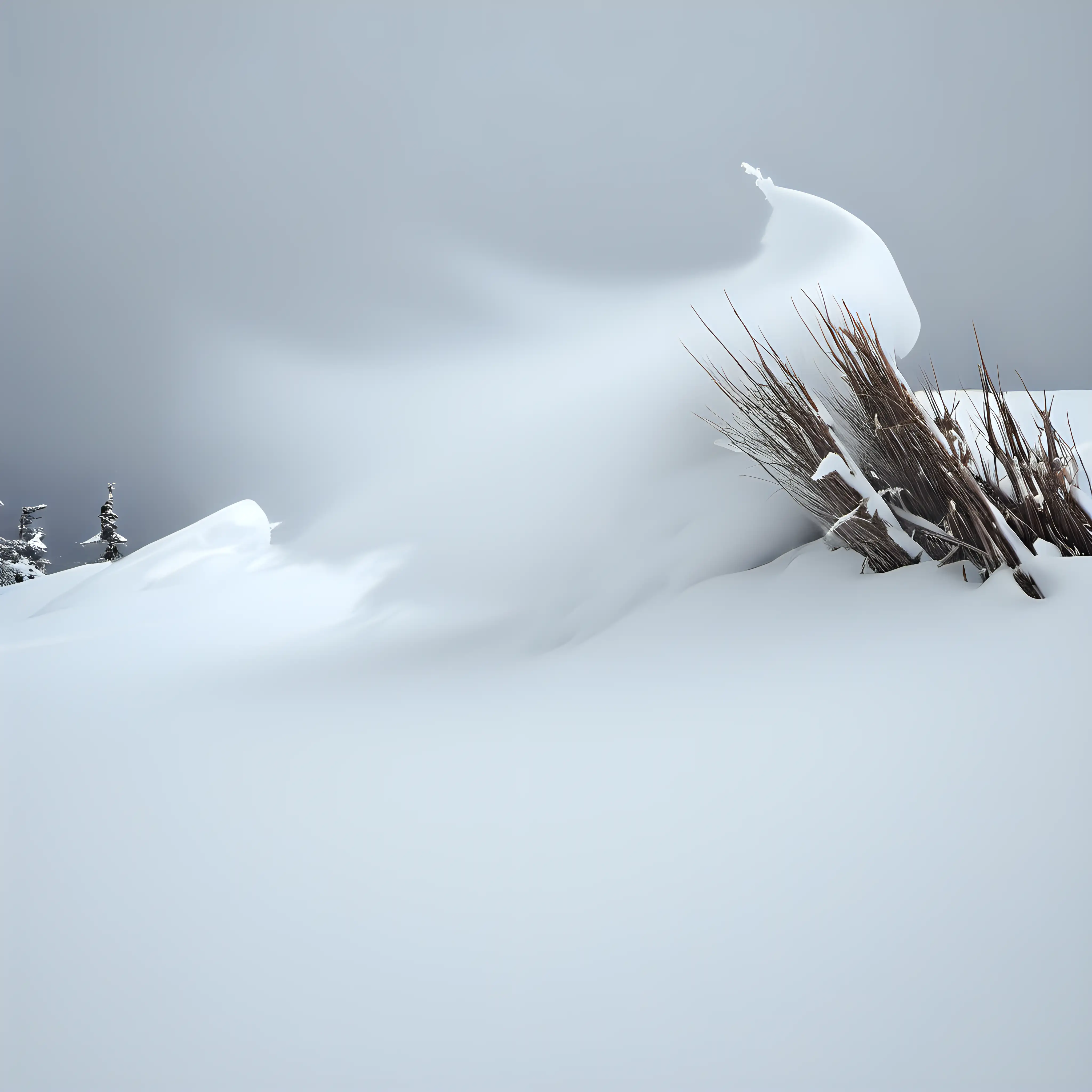 Blizzard Wind Sweeping Snowy Ridge with Protruding Stick