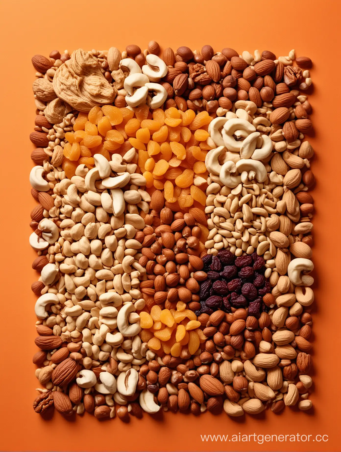 Colorful-Nuts-and-Dried-Fruits-Display-Vibrant-Array-on-Orange-Gradient