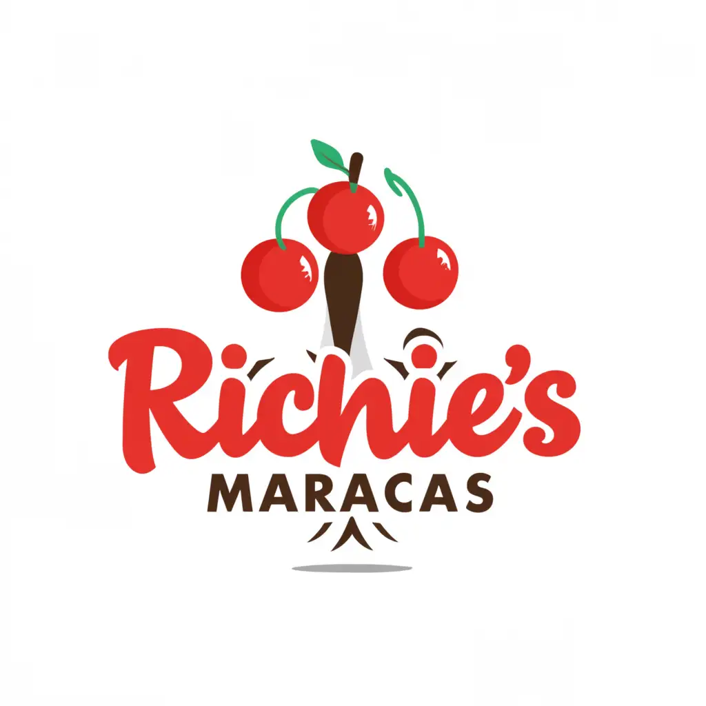 a logo design,with the text "Richie's Maracas", main symbol:maracas as a cherry tree, Cherry,Minimalistic,be used in Travel industry,clear background