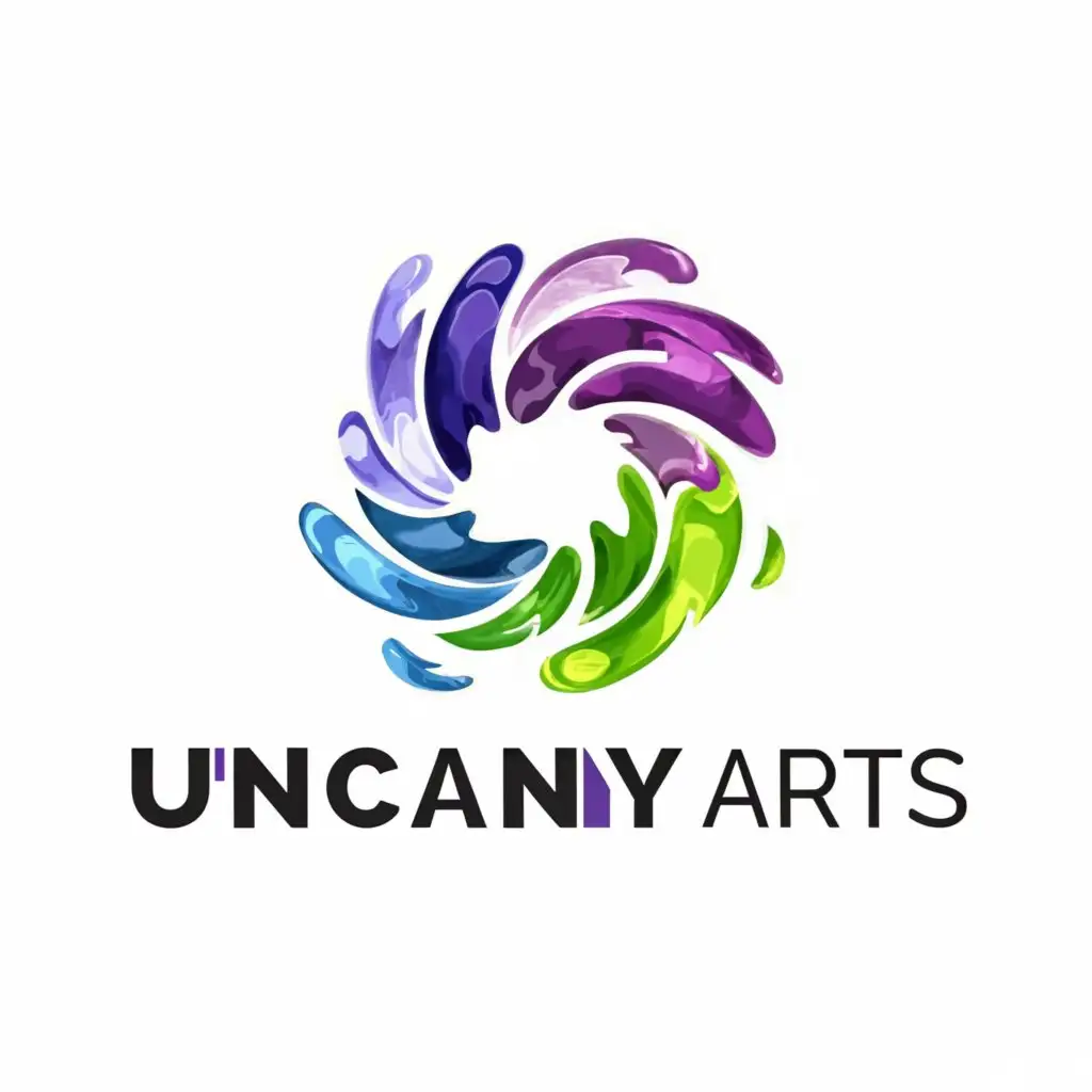 LOGO-Design-For-Uncanny-Arts-Vibrant-Green-Purple-and-Blue-Paint-Colors-on-Clear-Background