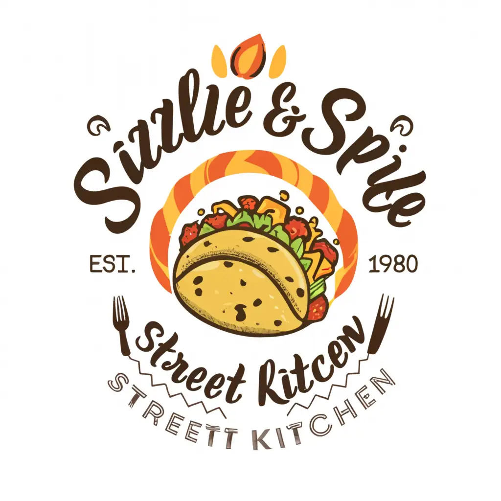 a logo design,with the text "Sizzle and Spice Street Kitchen", main symbol:taco,Moderate,be used in Restaurant industry,clear background