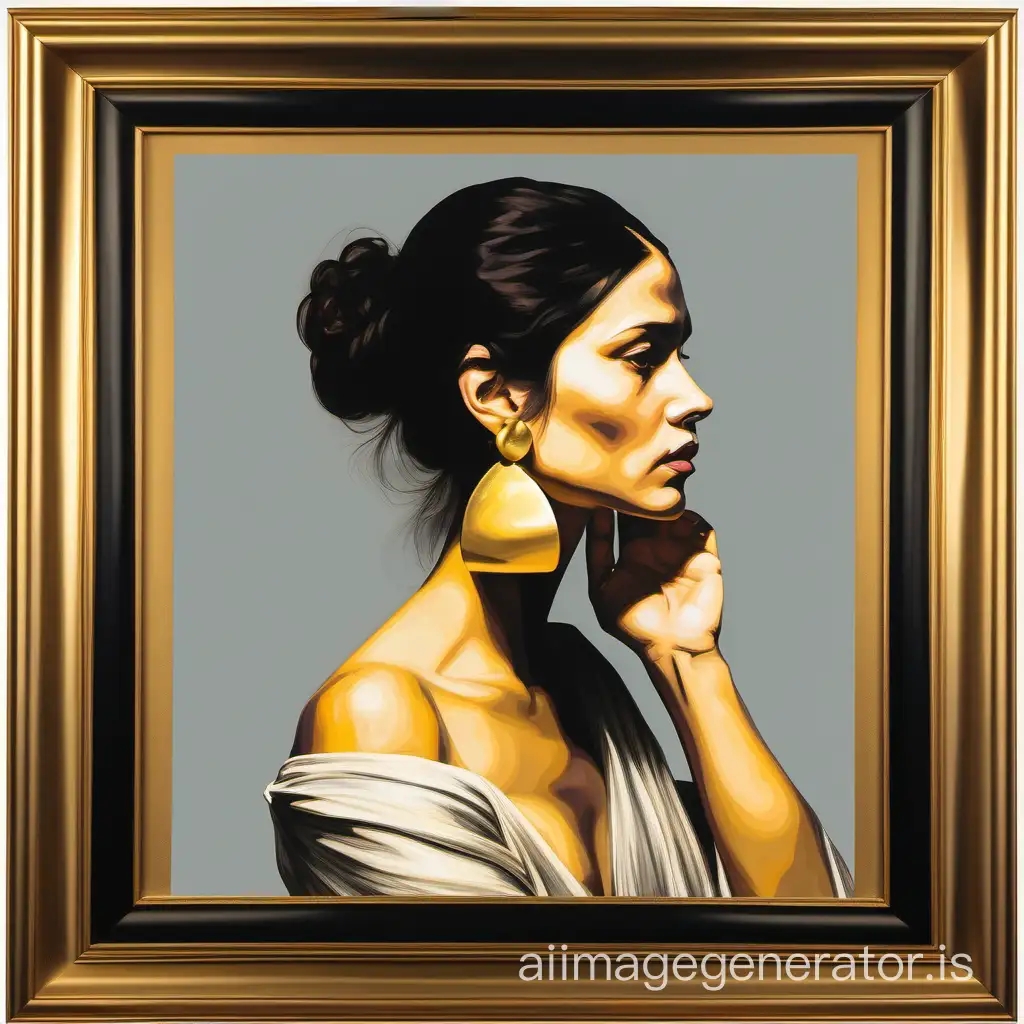 Contemporary-Woman-Adjusting-Gold-Earring-in-Artistic-Painting
