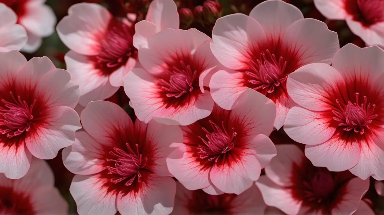  lots of delicate pink and red flowers with translucent petals, 