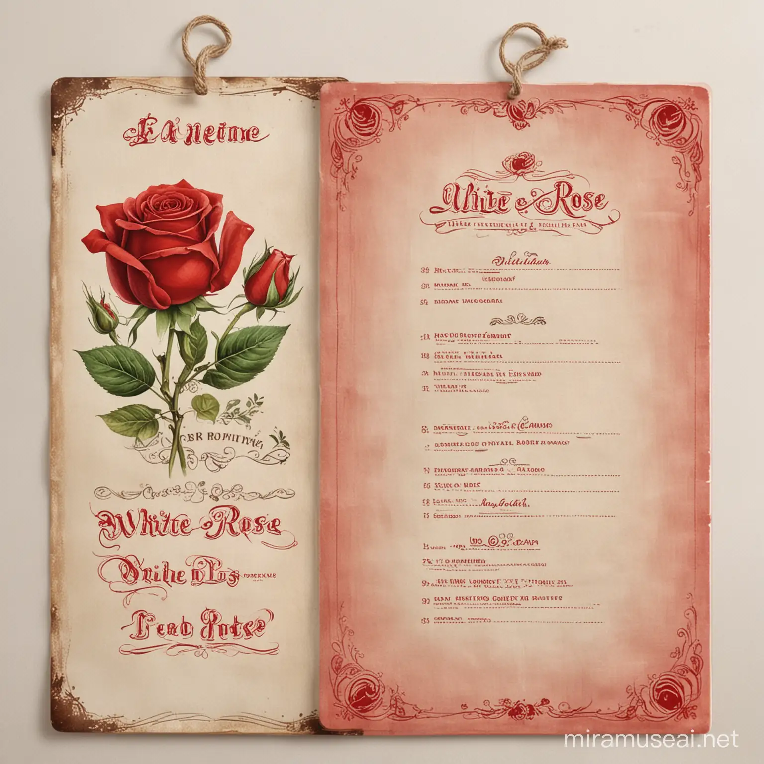 European Romantic Restaurant Menu WhiteRed Rose
