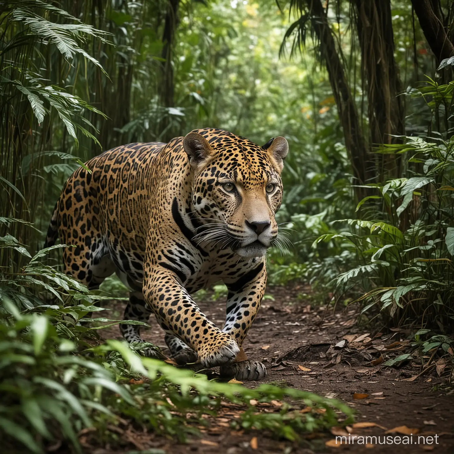 Majestic Jaguar Roaming in the Lush Jungle Habitat