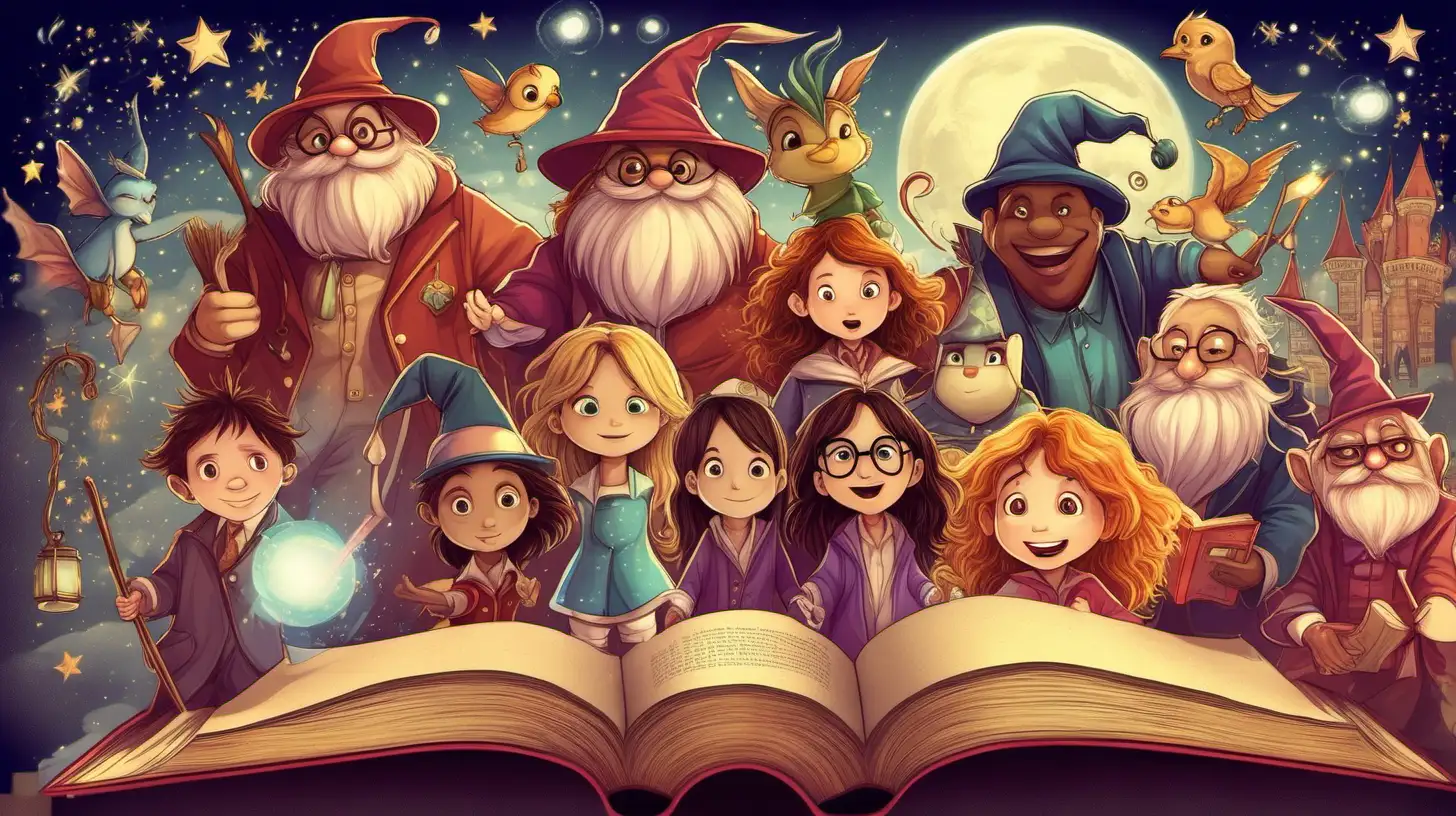 create an image of all the magical book characters