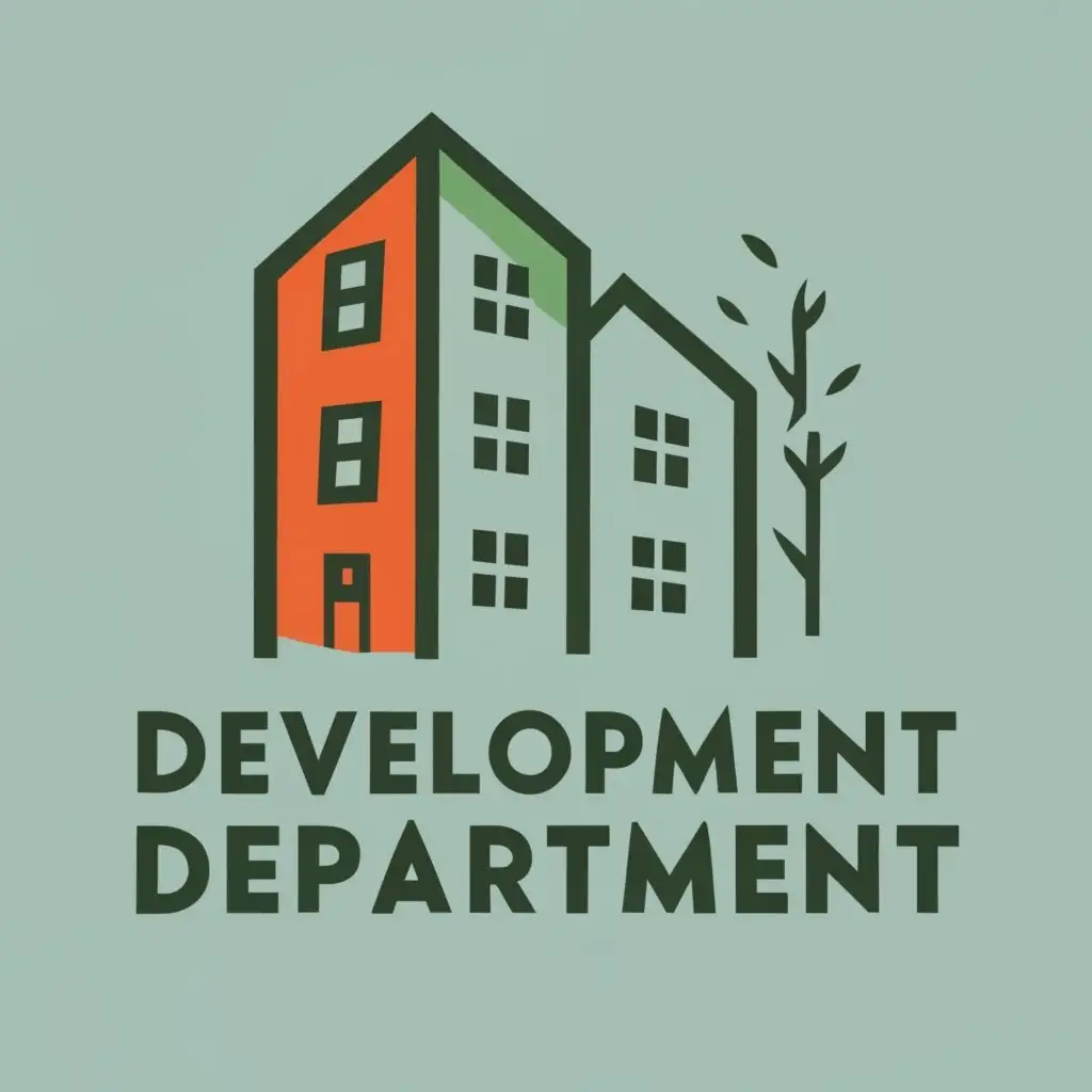 logo, SMALL AFFORDABLE HOME BUILDER IN SMALL COMMUNITY, with the text "DEVELOPMENT DEPARTMENT", typography, be used in Real Estate industry