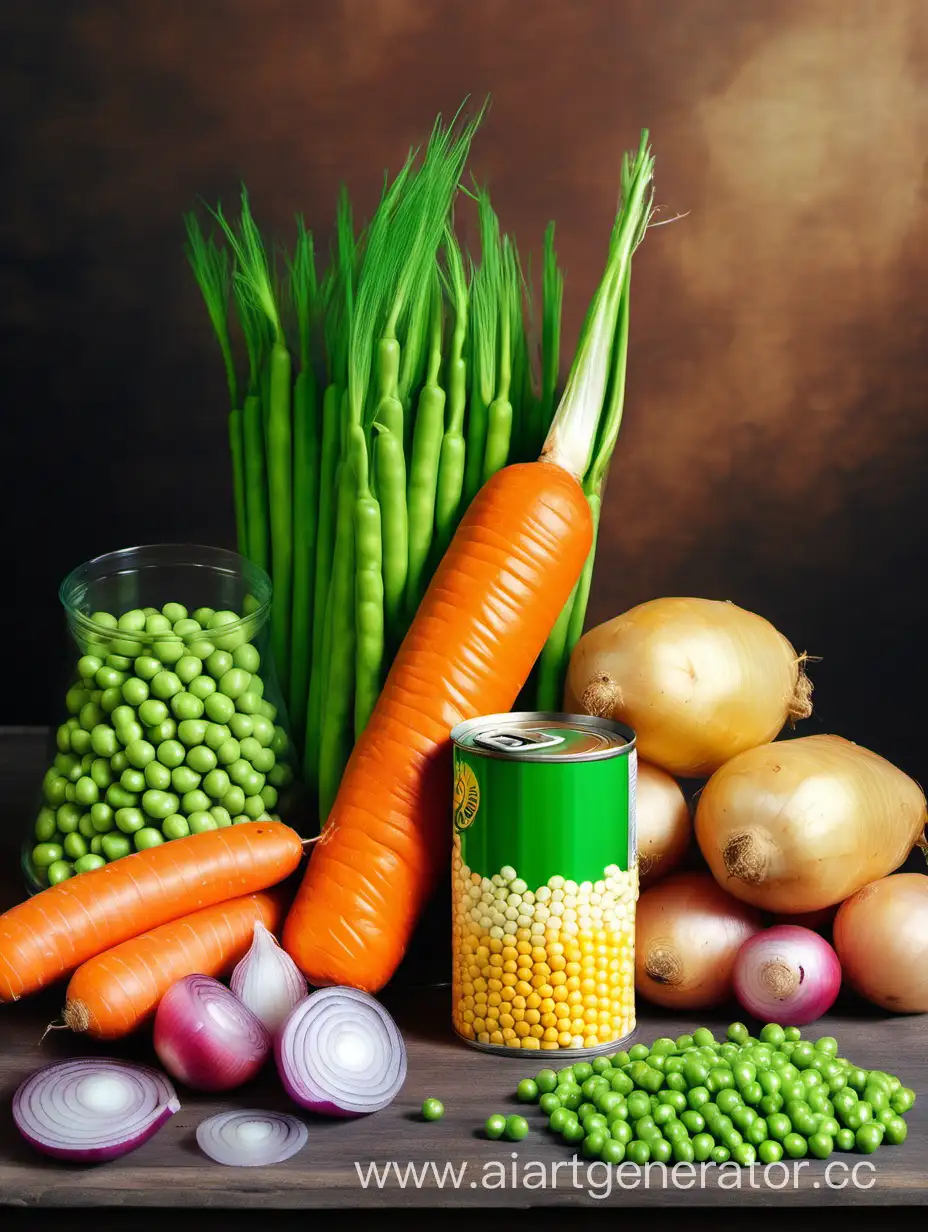 Fresh-Vegetables-Still-Life-Can-of-Peas-Onion-Carrot-Potato-and-Corn