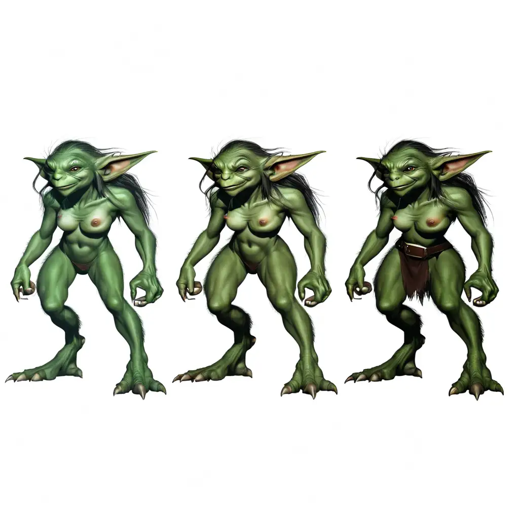 Only add breasts and vagina to the female goblin in the original picture, keeping the rest unchanged, 