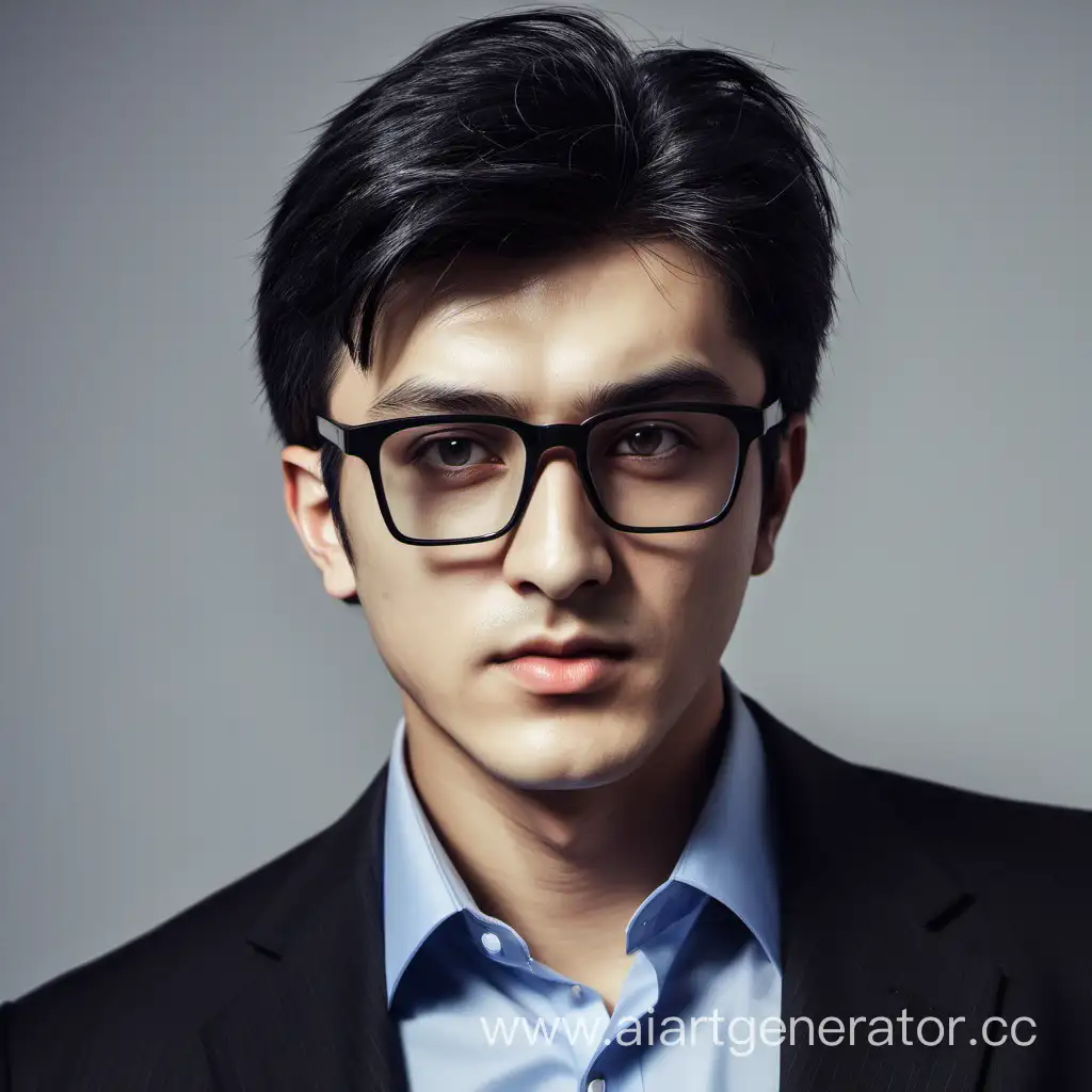 Portrait-of-Alikhan-Kadyrgaleev-with-Black-Hair-and-Glasses