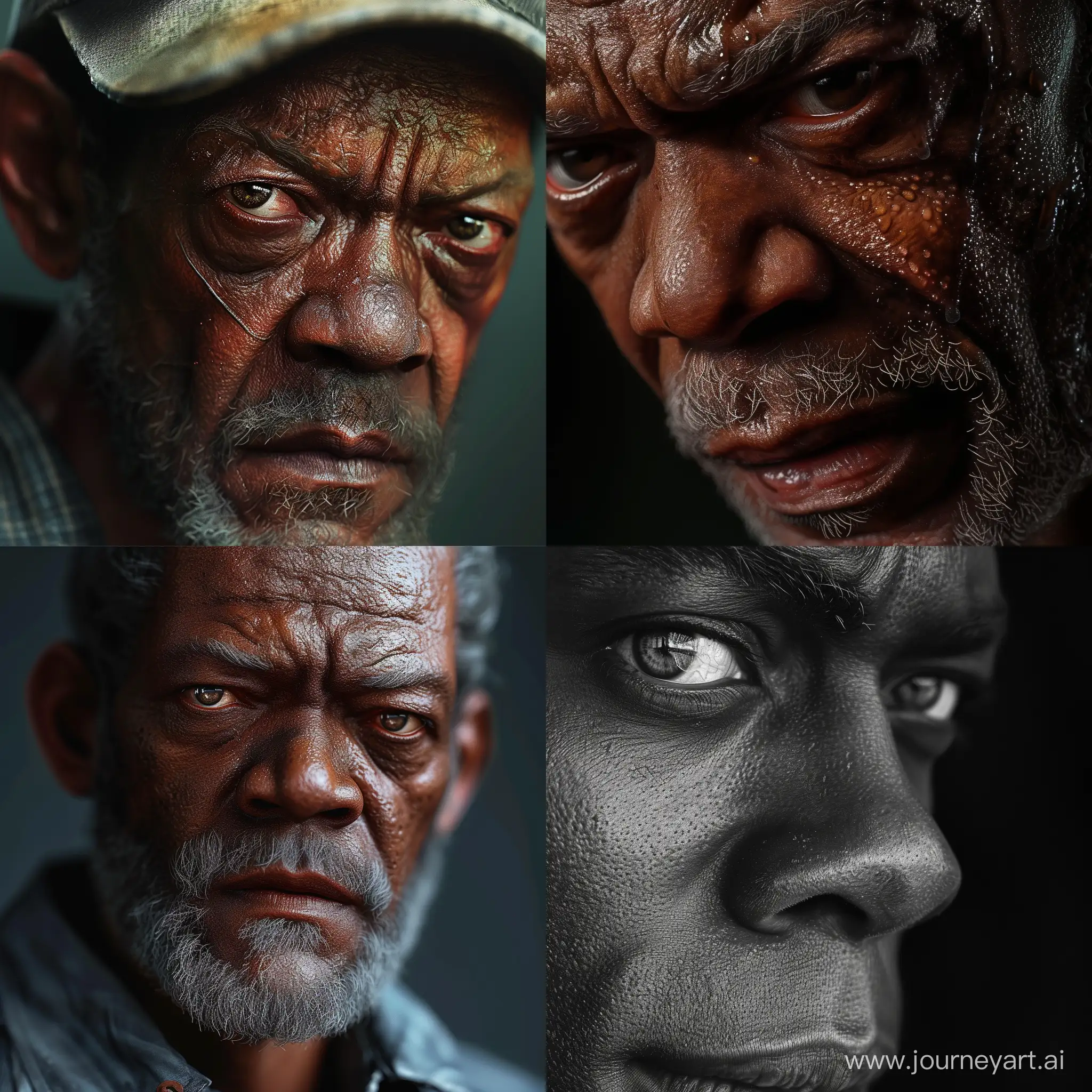 samuel l jackson, realistically detailed, close up, f/1.8 50mm photo 