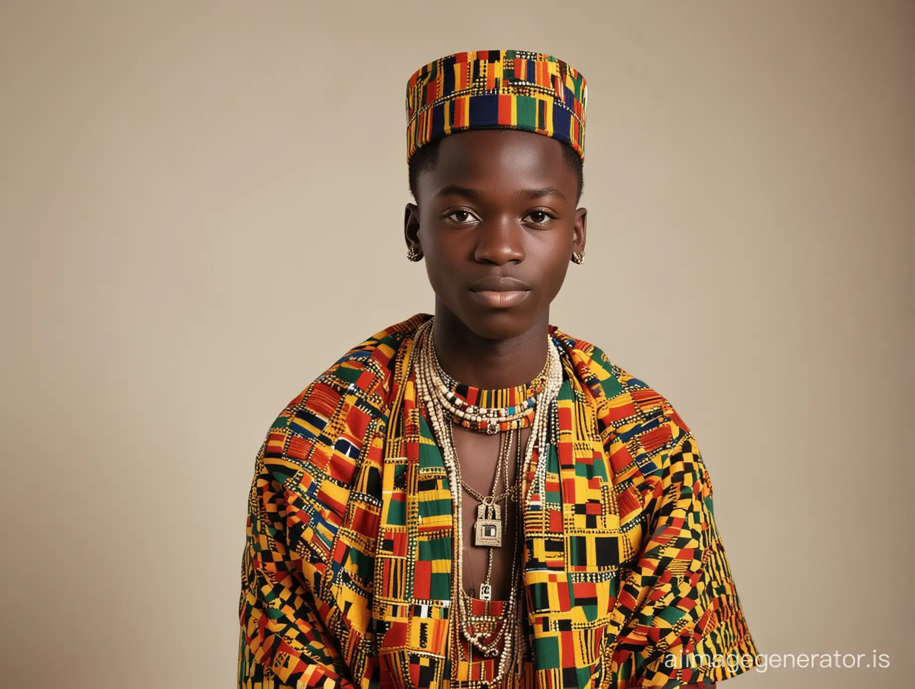 15 year old Ghanaian king wearing kente