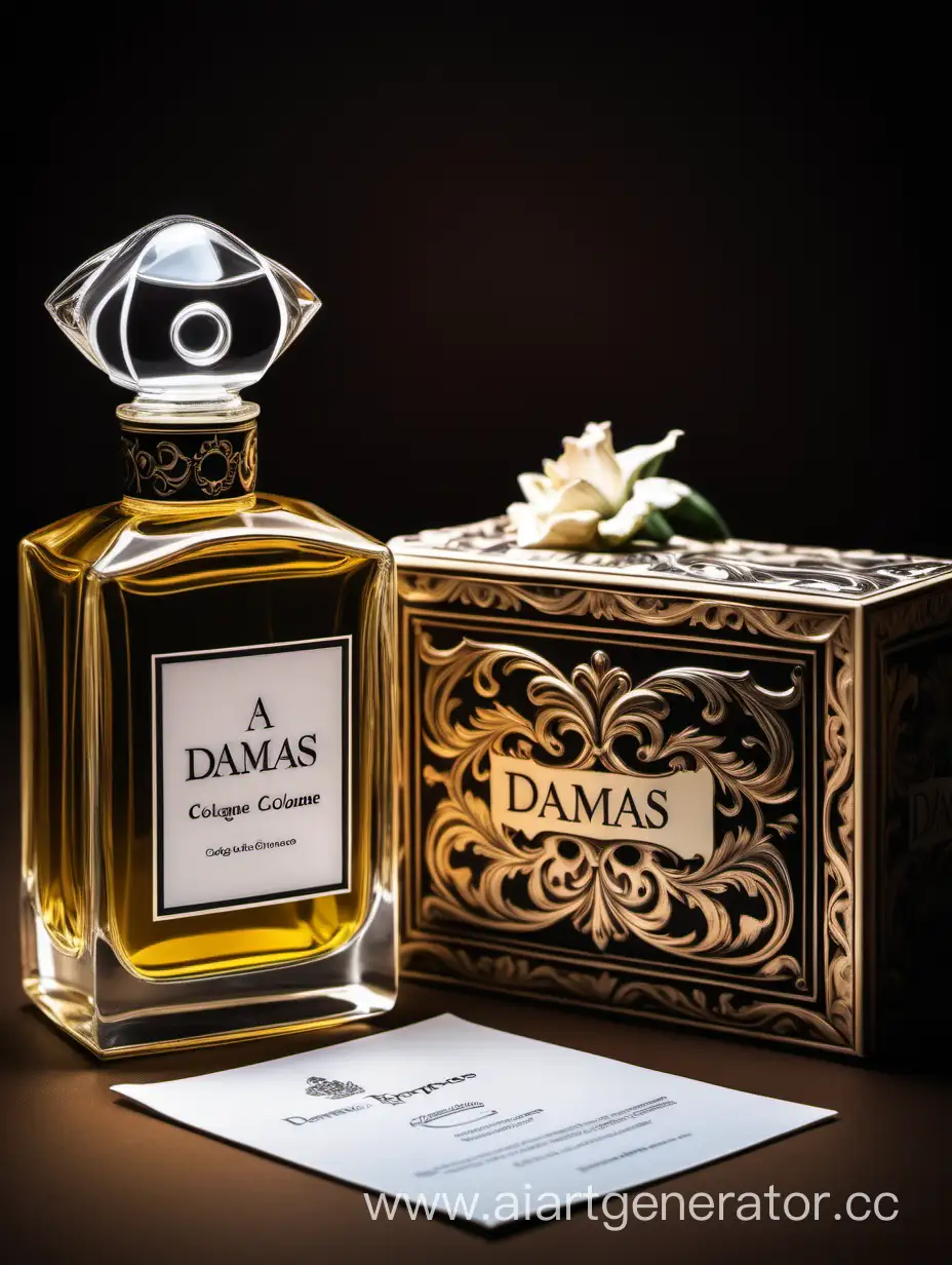 a bottle of damas cologne sitting next to a box, a flemish Baroque by Demetrios Farmakopoulos, instagram contest winner, dau-al-set, dynamic composition, contest winner, feminine