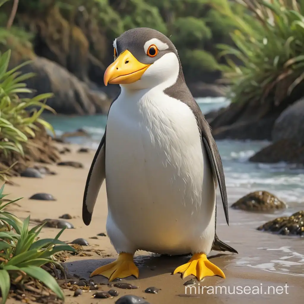 Charming YellowEyed Penguin Cartoon Character for Childrens TV Show