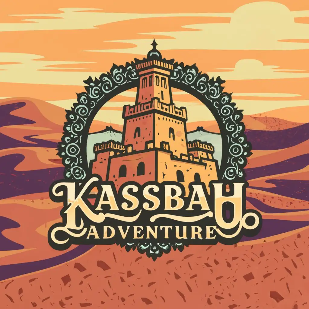 LOGO-Design-for-Kasbah-Adventure-Moroccan-Fortress-in-Sky-Blue