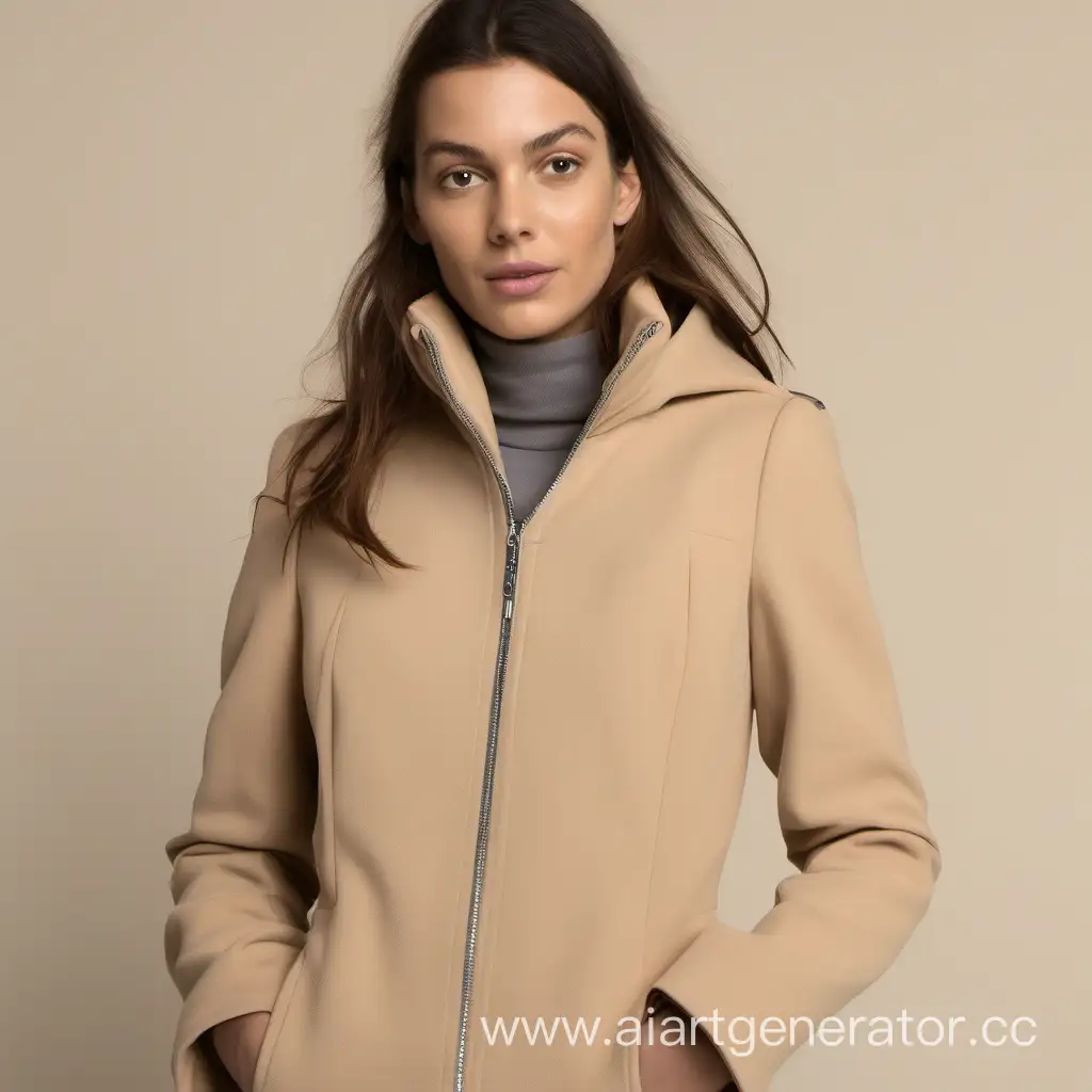 Stylish-Young-Woman-in-Fitted-Beige-Zippered-Coat