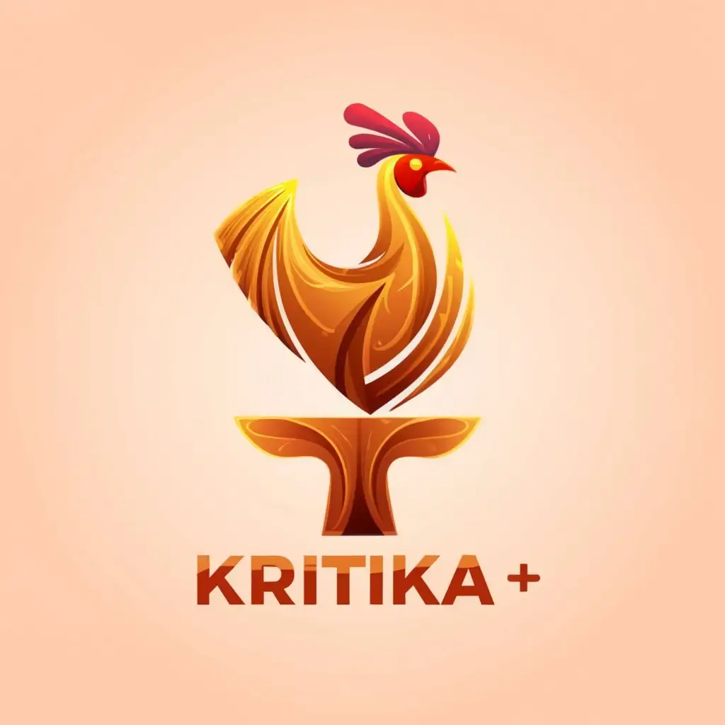 a logo design,with the text "KRITIKA +", main symbol:QUAILTY BRAND EMBLEM CHICKEN,  freedom of speech,complex,be used in Entertainment industry,clear background , birght background, colorful chicken.