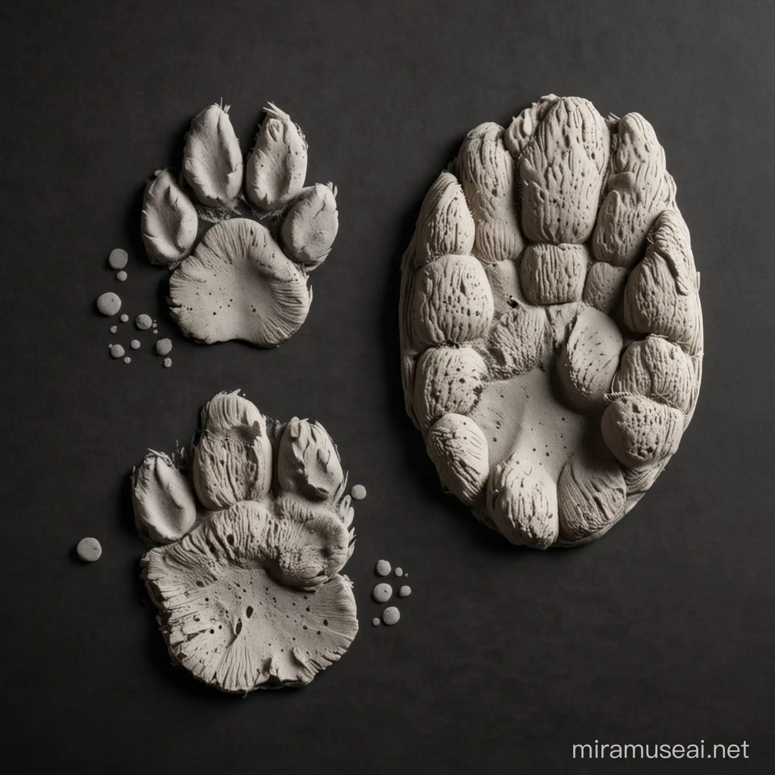 Rabbit and Owl Paw Prints on Black Background