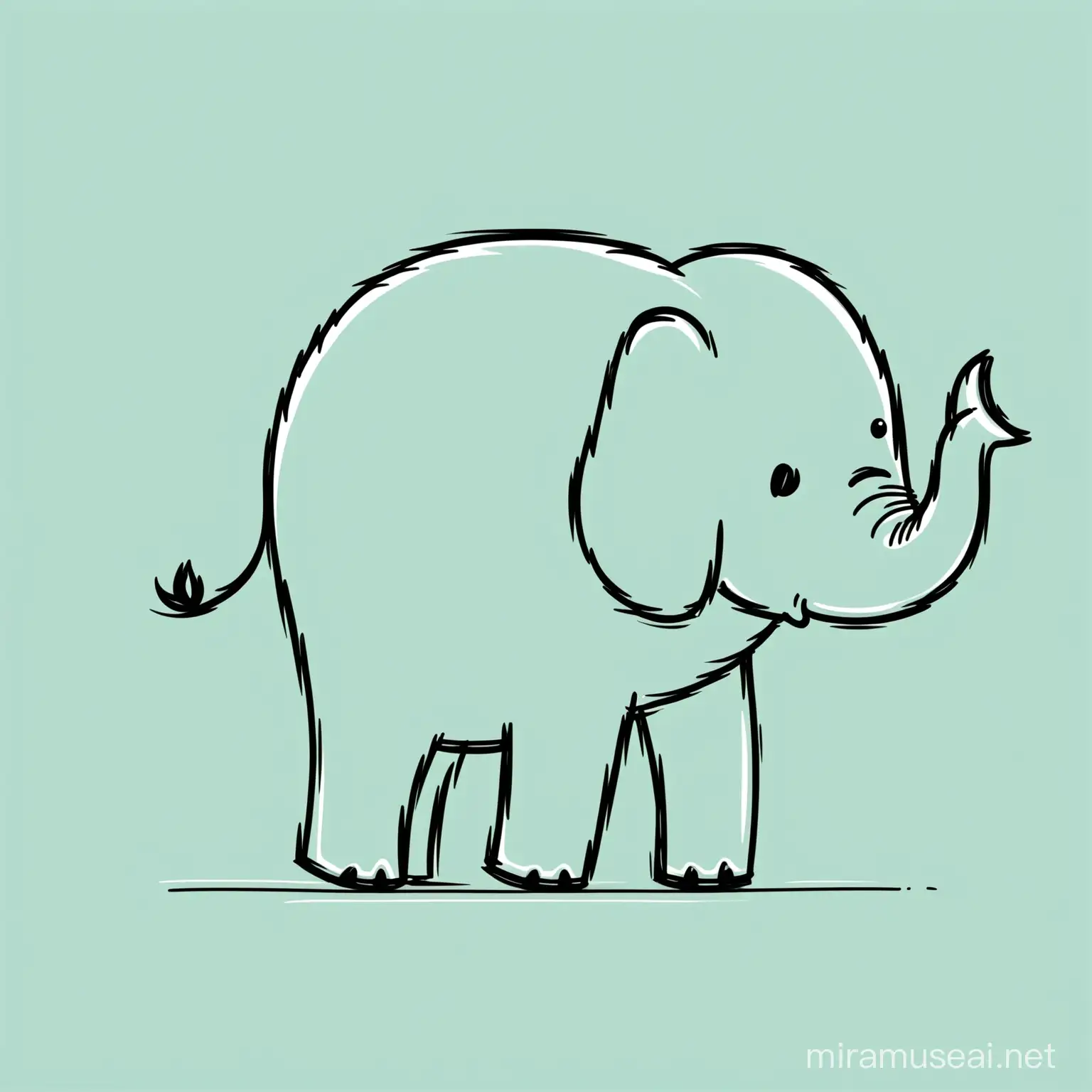 Minimalistic drawing Line Art of a funny elephant