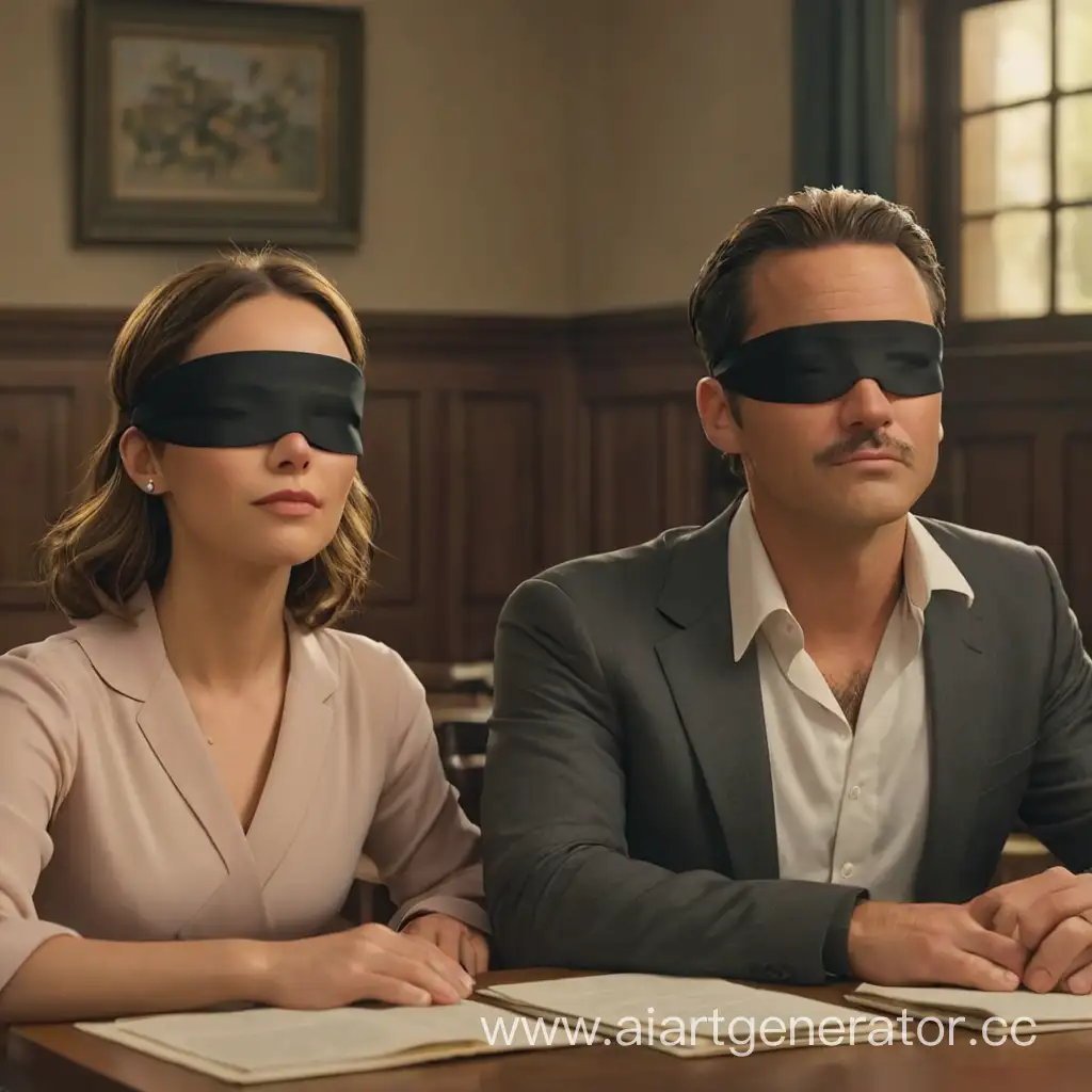 Cartoon-Couple-Blindfolded-at-Table