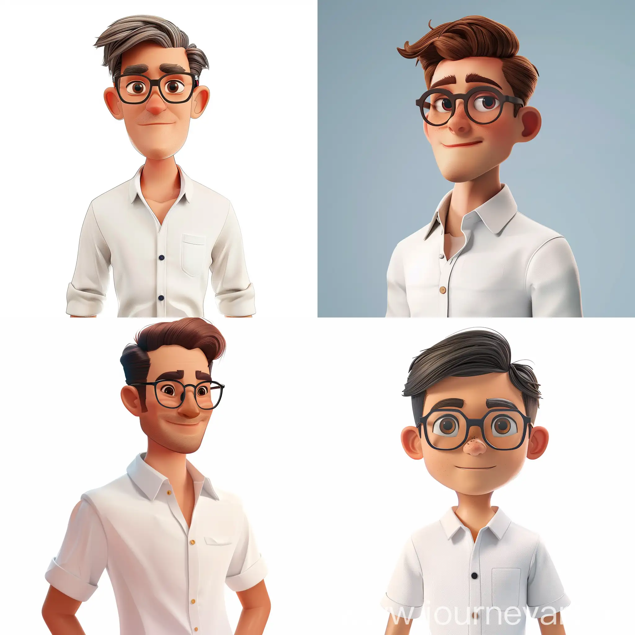 a male teacher cartoon render white shirt short hair wearing glasses