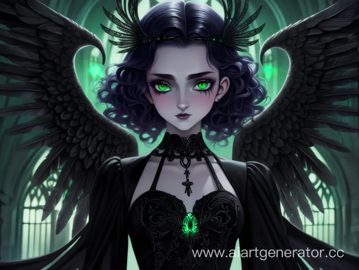 Gothic-Twilight-Angel-with-Emerald-Glowing-Eyes-in-Enigmatic-Attire