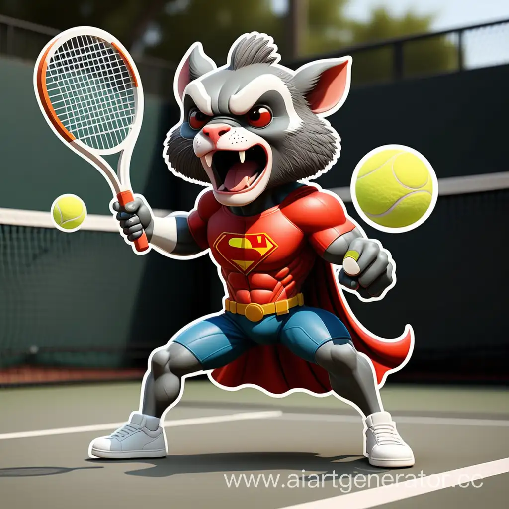 Create a unique sticker design featuring a super hero animal 🦍  play tennis with an incredible style