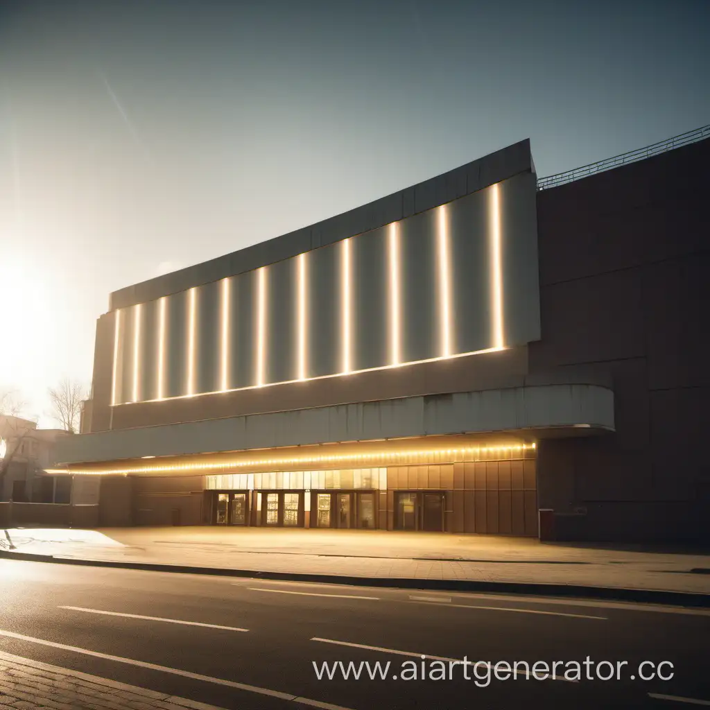 Лучи солнца светят на здание кинотеатра