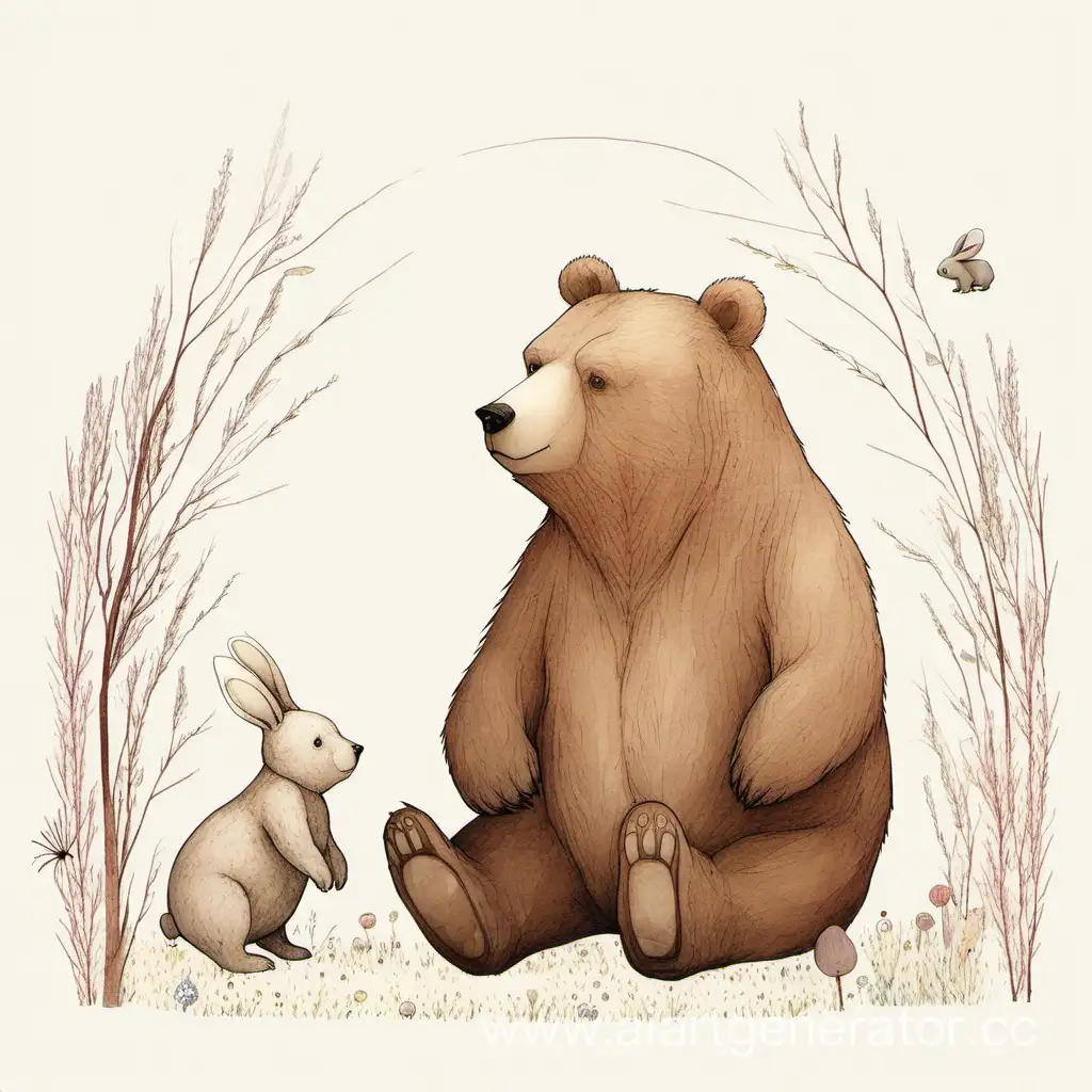 Bear-and-Little-Rabbit-Playful-Encounter-in-Forest-Clearing