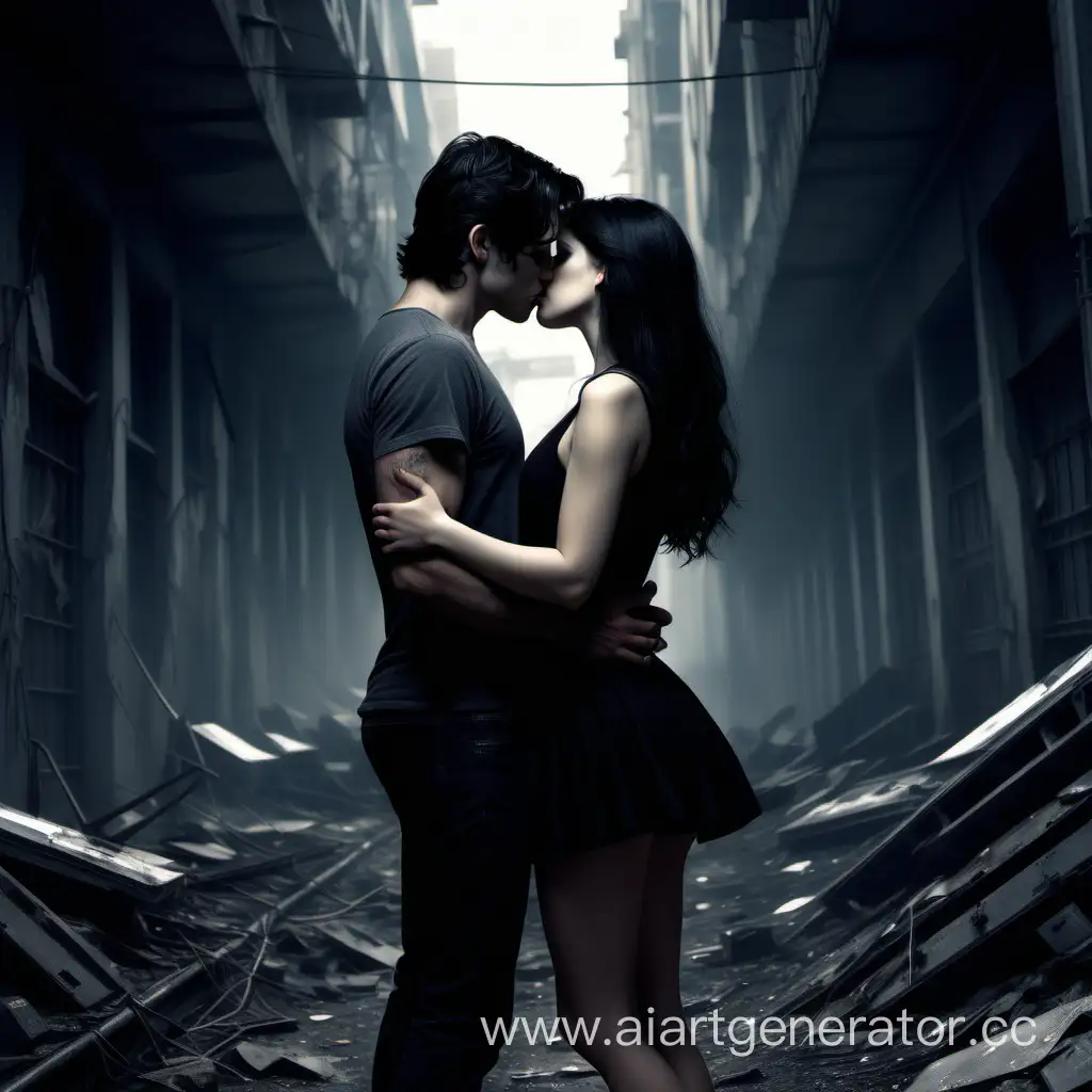 Passionate-DarkHaired-Couple-Sharing-a-Kiss-in-Dystopian-Love-Scene