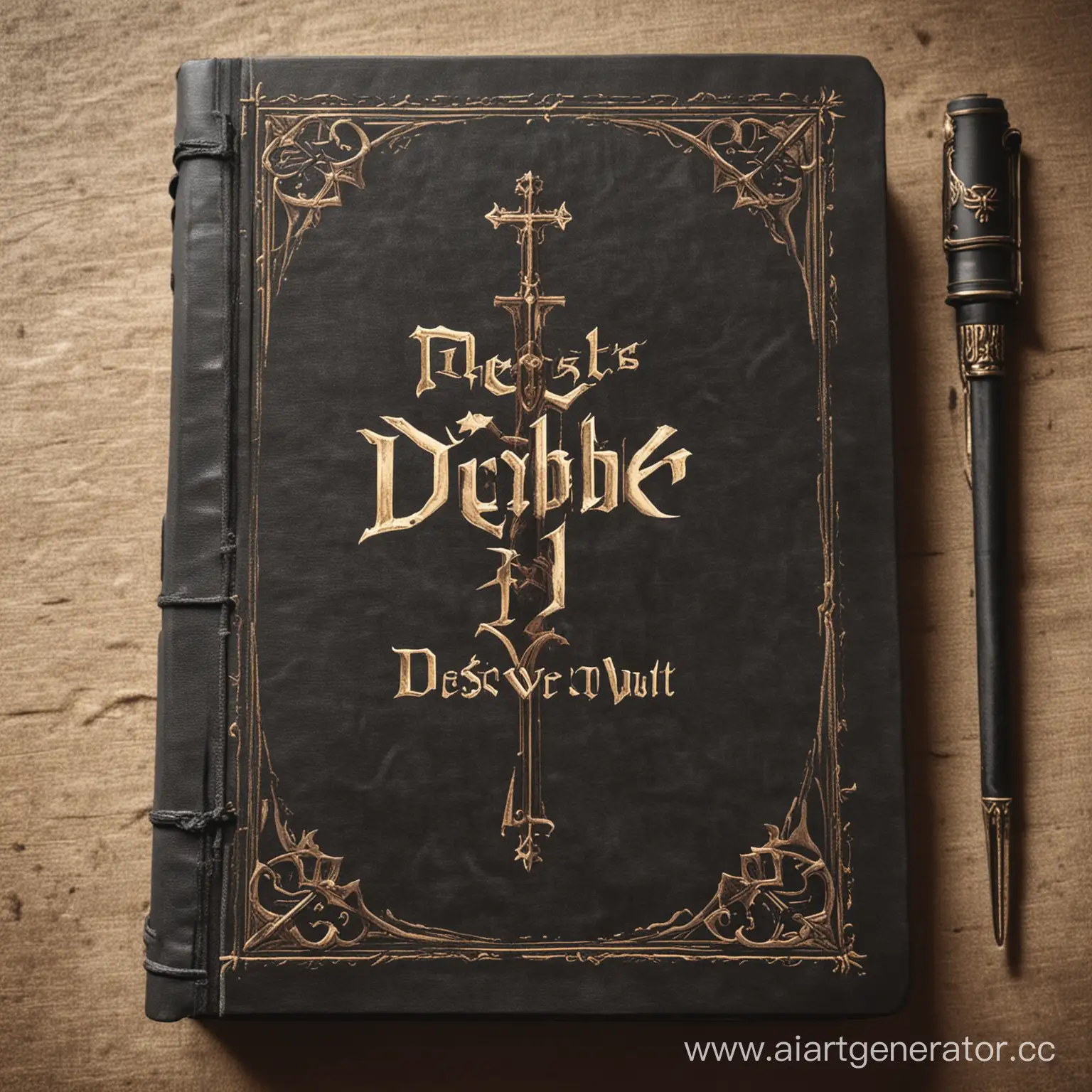 Обложка книги жреца "Библия" для игры в ДНД с надписью deus vult