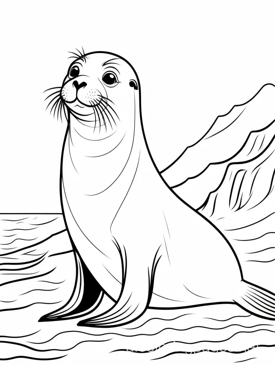 Fur-Seal-Coloring-Page-for-Kids-Simple-Black-and-White-Line-Art