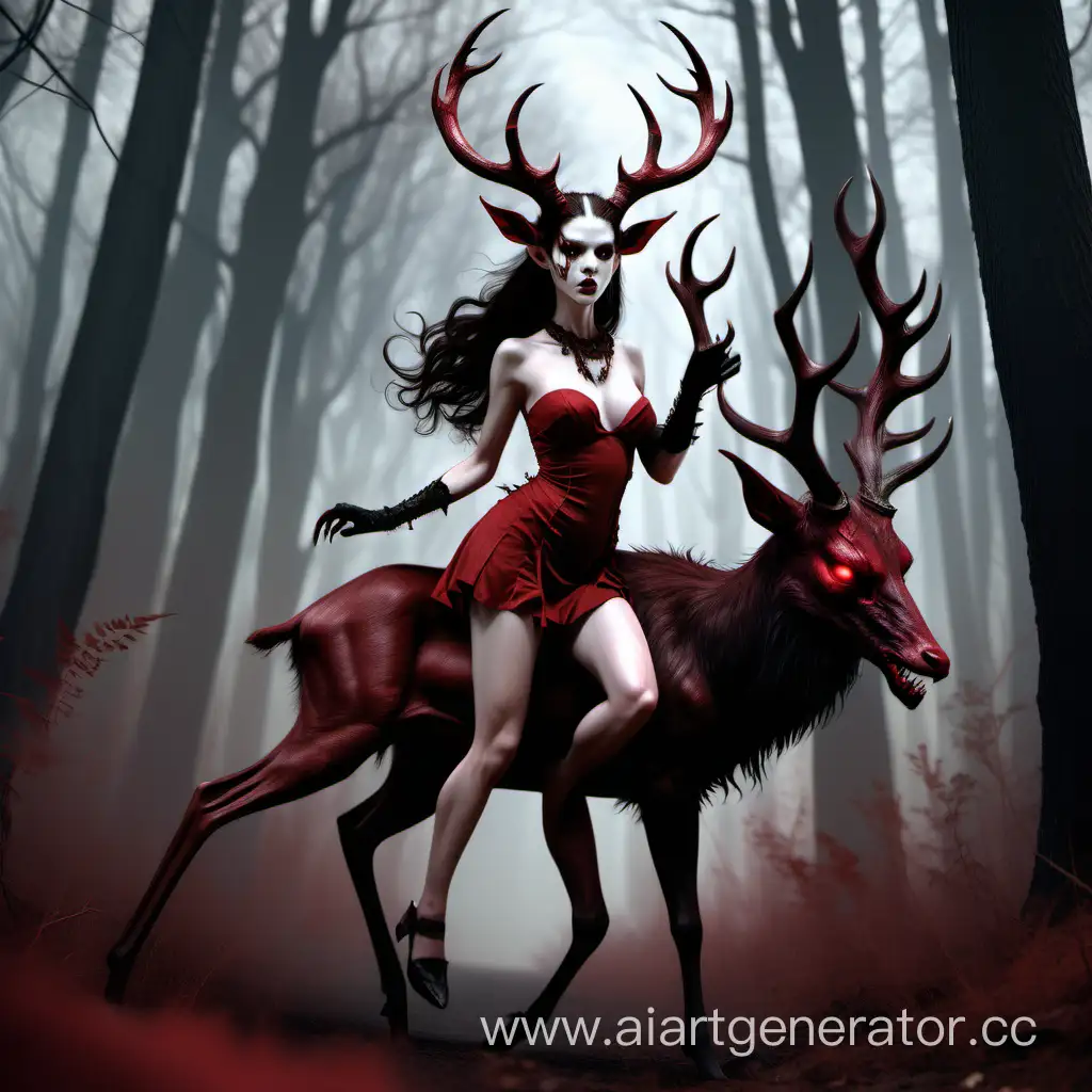 Enchanting-Demoness-Riding-a-Sinister-Deer-in-the-Dark-Forest