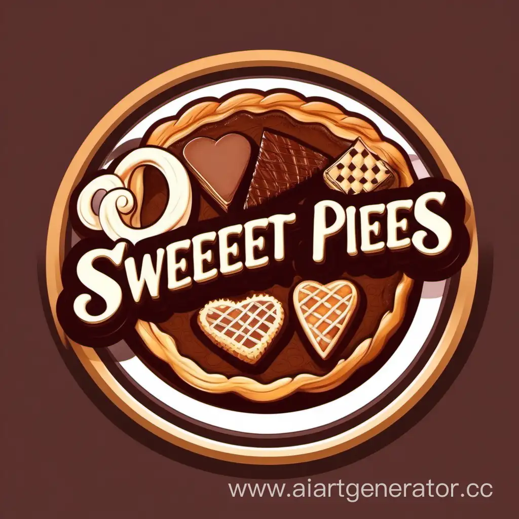 эмблема онлайн пекарни сладких пирогов и брауни в круге