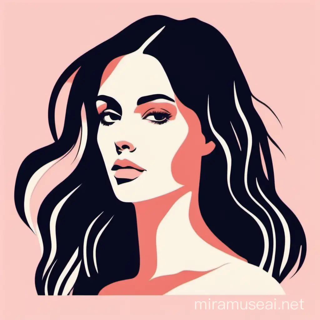 Beauty woman portrait nature pastel paint color poster, vector flat illustration. Young abstract female face fashion pop art minimalist contemporary, mid lenght hair