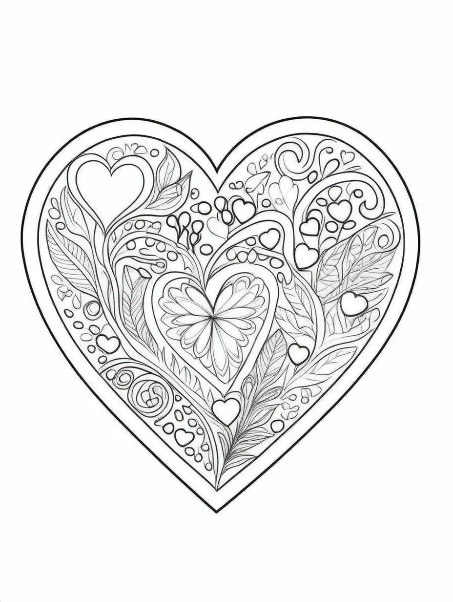 MINI BROOCHES INSIDE OF A HEART , Coloring Page, black and white, line art, white background, Simplicity, Ample White Space. The background of the coloring page is plain white to make it easy for young children to color within the lines. The outlines of all the subjects are easy to distinguish, making it simple for kids to color without too much difficulty